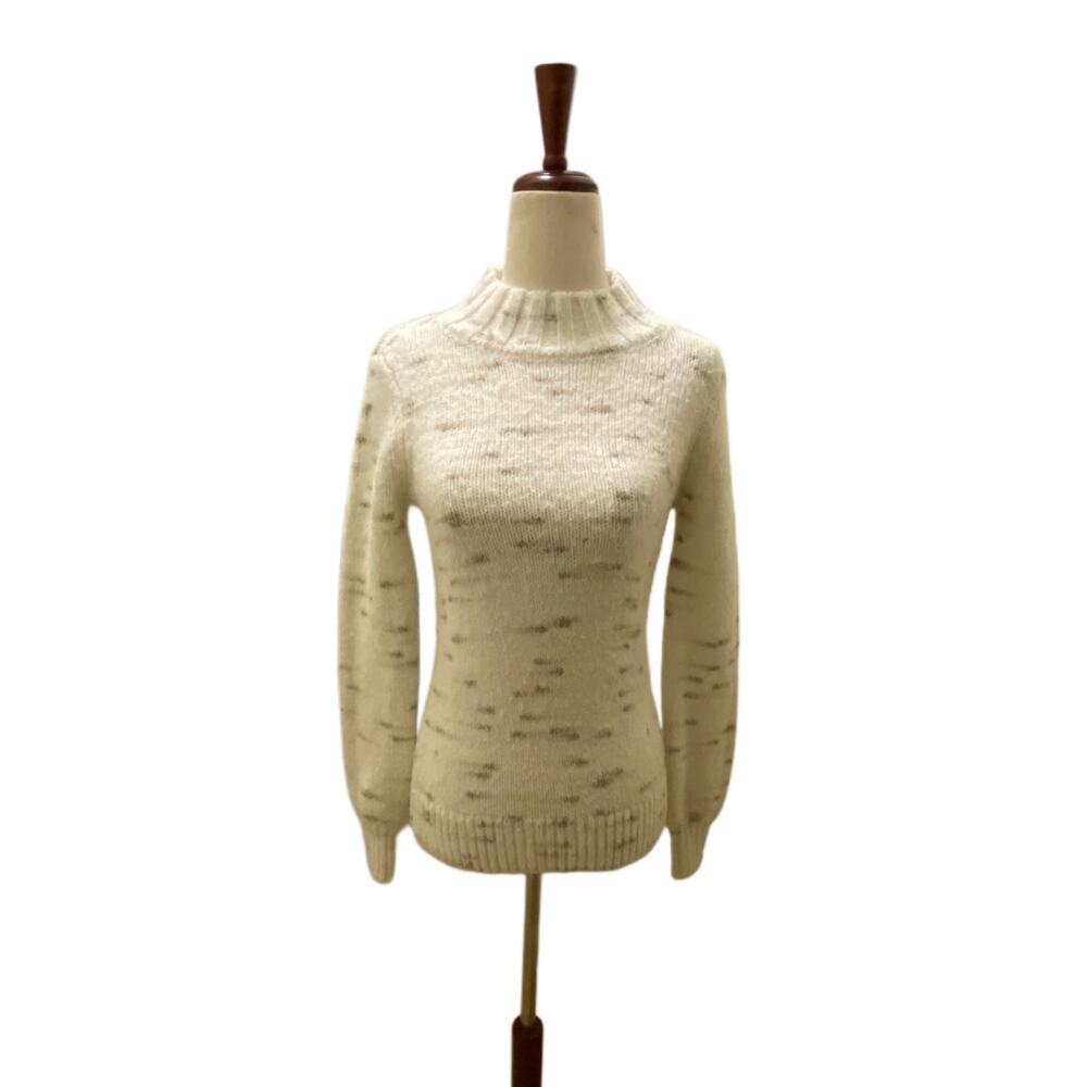 Ann Taylor Loft Wool Brushed Spots Cropped Sweater Whisper White XXSP